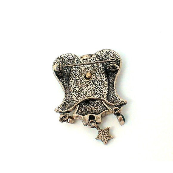 VTG Christmas Angel Brooch Lapel Pin Enamel Dangle Heart Star Silver 1.5 x 1.25 - Picture 4 of 4